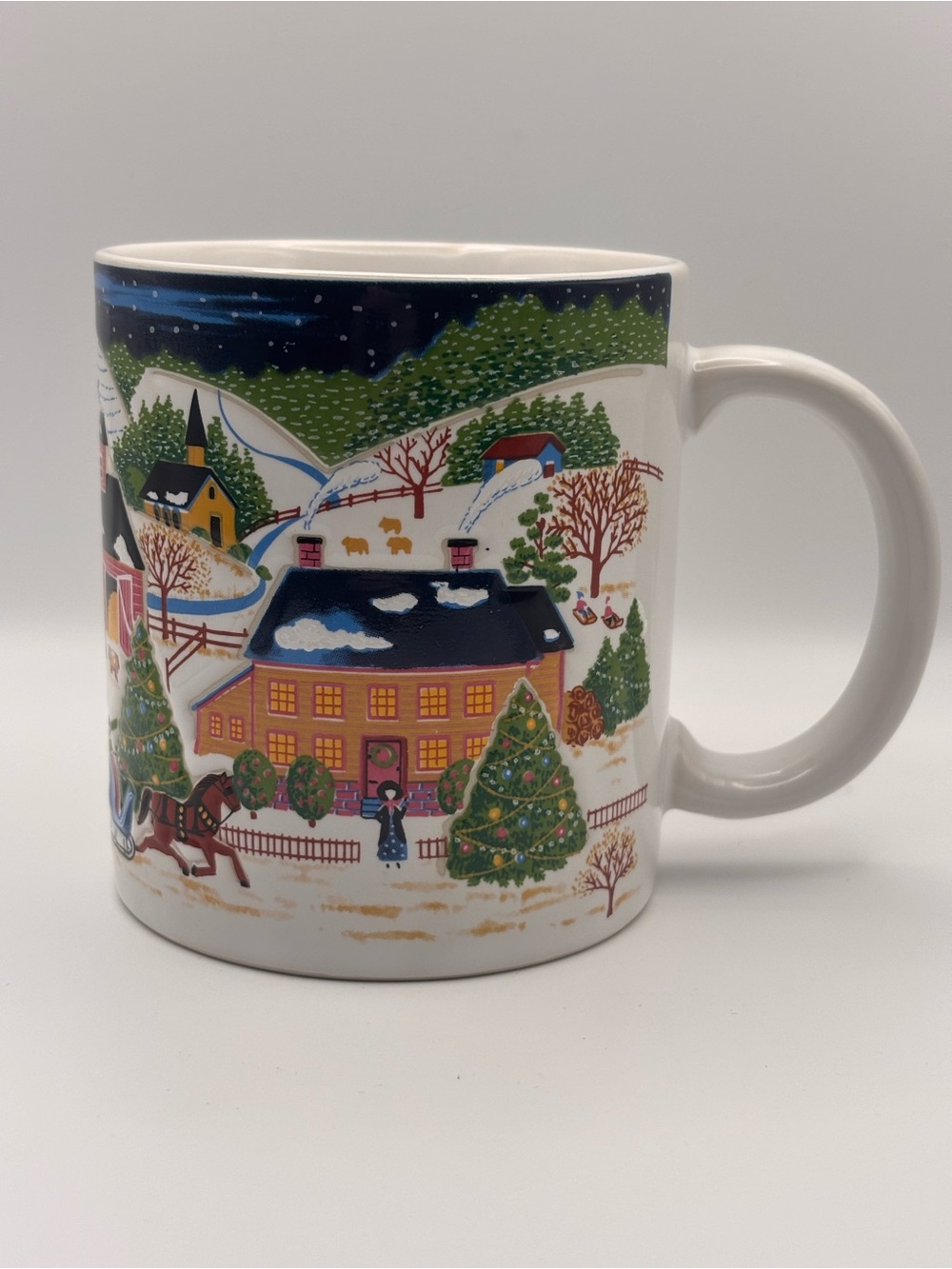 Vintage Christmas Coffee Mug, Winter Village Scene, Collectible Otagiri Japan